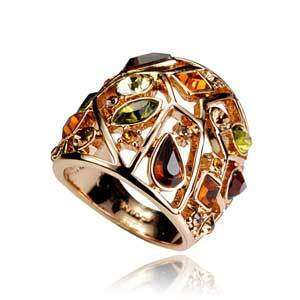 Huge Stunning 18KGP Cocktail Ring with Swarovski Crystal Elements