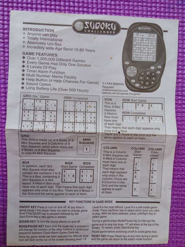 Sudoku Challenger - Hand Held Electronic Game Device