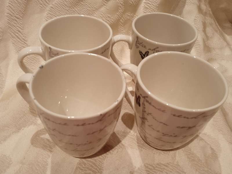 PARIS THEME DINNER SET (WAS 16 PIECE BUT NOW 14 PIECE BECAUSE TWO DINNER PLATES BROKE)