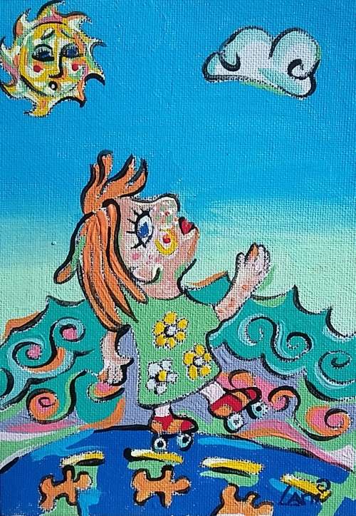 Acrylic on Canvas Board, 210mm x 150mm, Skater Girl