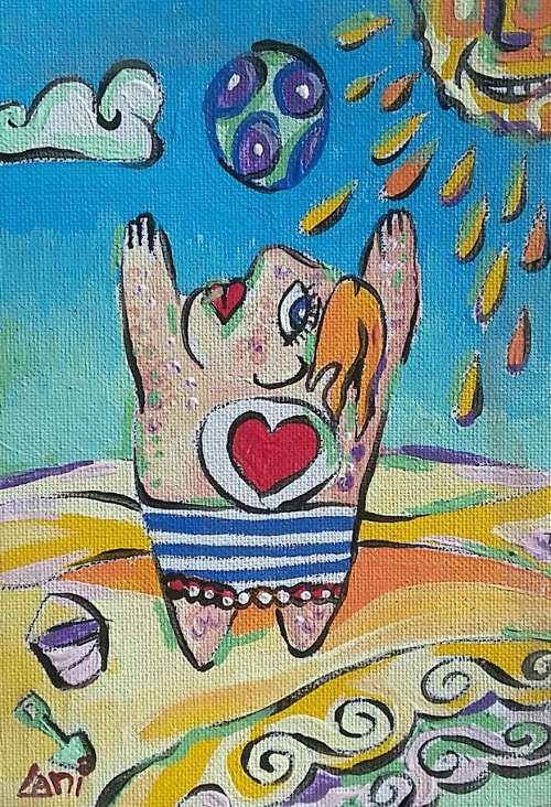 Acrylic on Canvas Board, 210mm x 150mm, Fun on the Beach