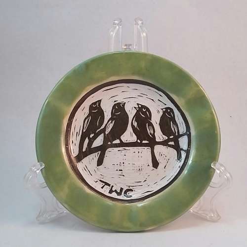 Sgraffito Four Birdie Plate - Twin Willows Ceramics