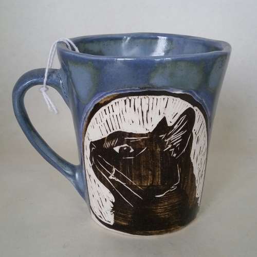 Set of 4 assorted carved Cat  Mugs - Jennifer Steyn Ceramics