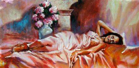 ***ORIGINAL Phillip Steyn - OIL on canvas - 40x80cm - Sleeping Beauty***