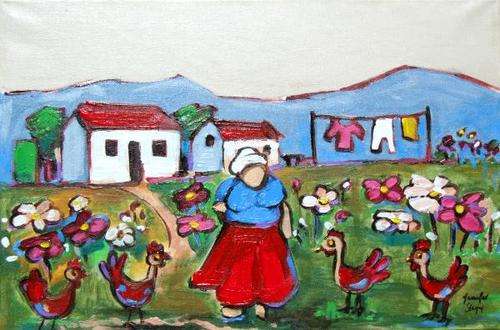 ***Original Lani - Acrylic on Canvas - 40cm x 60cm - "Chicken Farm"***