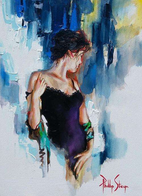 Phillip Steyn "Blue Girl" - 44cm x 60cm - Oil on Canvas