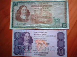 2 old bank notes 1xR10 1xR5 De Jongh and G De Kok