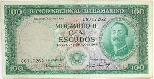MOZAMBIQUE CEM (100) ESCUDOS 1961 Excellent condition almost uncirculated