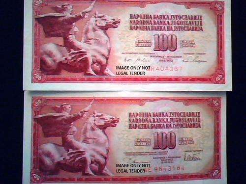 2 Uncirculated Jugoslavian 100 Dinara
