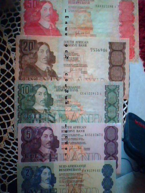 Collection of SA Bank Notes R50,R20,R10,R5,R2,Brilliant uncirculated