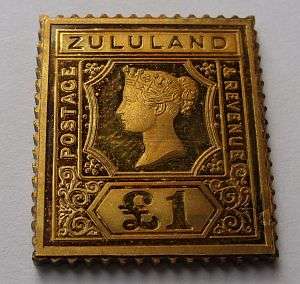 No16 Africana stamp proof replica ZULULAND ONE POUND 10.3 grams of sterling silver