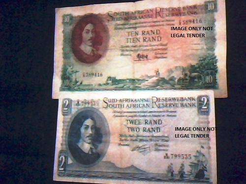 Lot of 2 Old SA Bank Notes Large R10 and R2