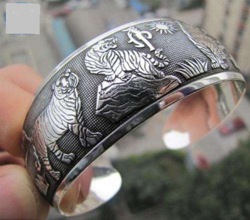 Beautiful! Tibetan Silver Zodiac Tiger Bangle Cuff Bracelet