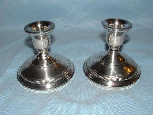 PAIR Of Antique COLUMBIA STERLING SILVER Weighted CANDLE HOLDERS 17.8 Oz