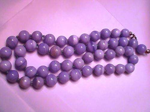 Stunning Blue Agate Bead Necklace with Gold Clasp