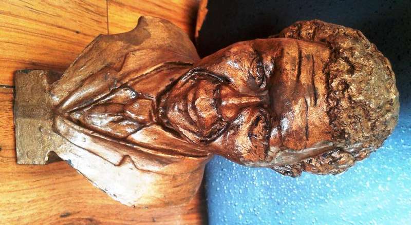 Vintage Hand Carved Brass Coated Stone Bust of Nelson Mandela