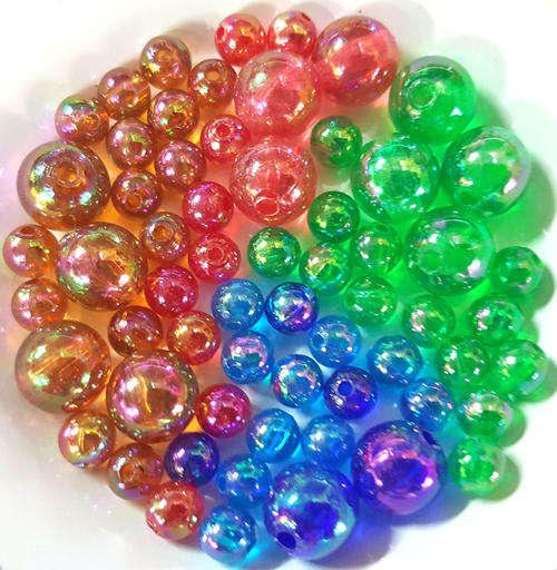 Plastic beads, AB colours, different sizes.