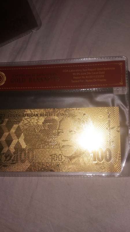 Certified 24k gold 100 rand bank note approx11 grams total weight