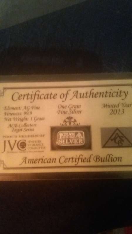 Certified 1 gram pure silver please see pics not 1 grain but gram