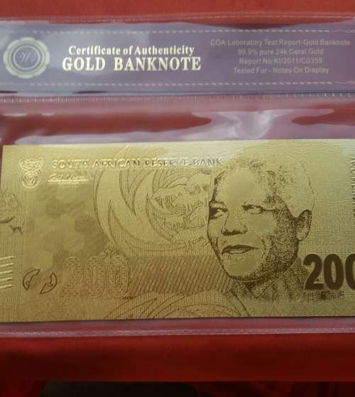 Certified 24 carat gold 200 bank note