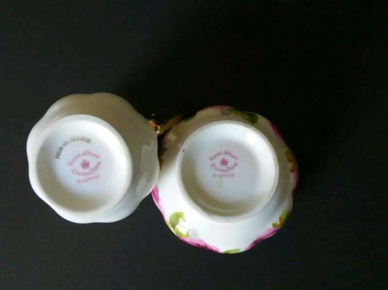 Stunning 1930's Royal Albert Old English Rose Thick Gold Glit Milk & Sugar Set - Pristine Condition