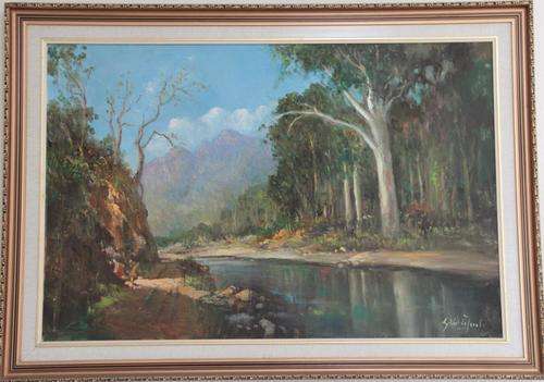 Beautiful oil painting of the Hogsback area by famous SA artist Gabriel de Jongh - 90cm X 60cm