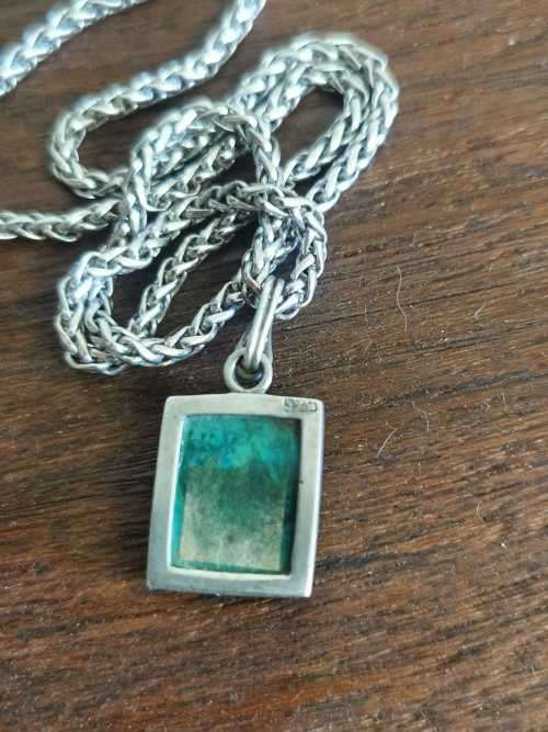 Malachite pendant on silver chain