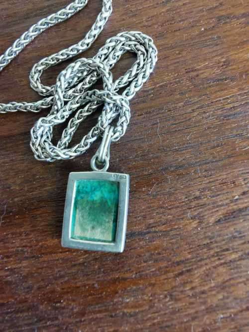 Malachite pendant on silver chain