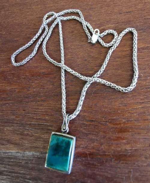 Malachite pendant on silver chain