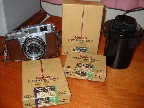 CRAZY PRICE!!! R1 NO RESERVE!!! CAMERA, DEVELOPING TANK AND 3 EMPTY PHOTOGRAPHIC PAPER BOXES