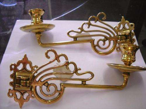 PAIR OF LOVELY BRASS PIANO CANDLE HOLDERS (REPRODUCTIONS - MADE IN ITALY)