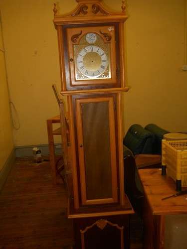 yellowood and imbuia grandfather clock as is