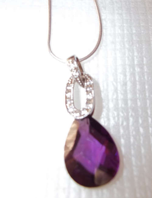 12 x Diamonds with Beautiful Authentic Amethyst Pendent Necklace and Sterling Silver Chain