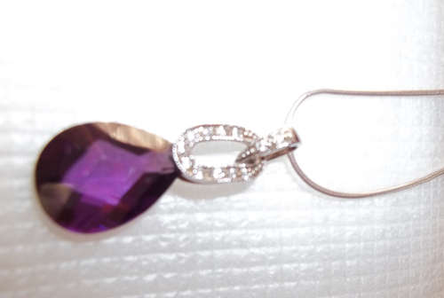 12 x Diamonds with Beautiful Authentic Amethyst Pendent Necklace and Sterling Silver Chain