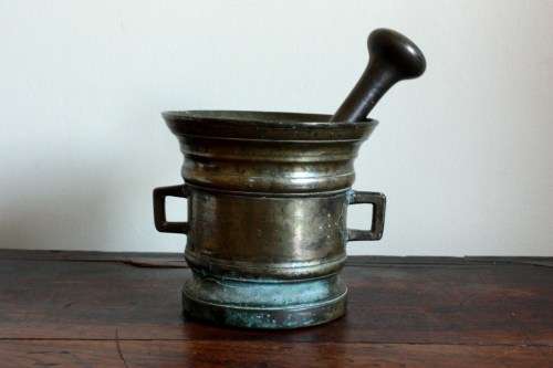Bronze 18th century two handled pestle & mortar
