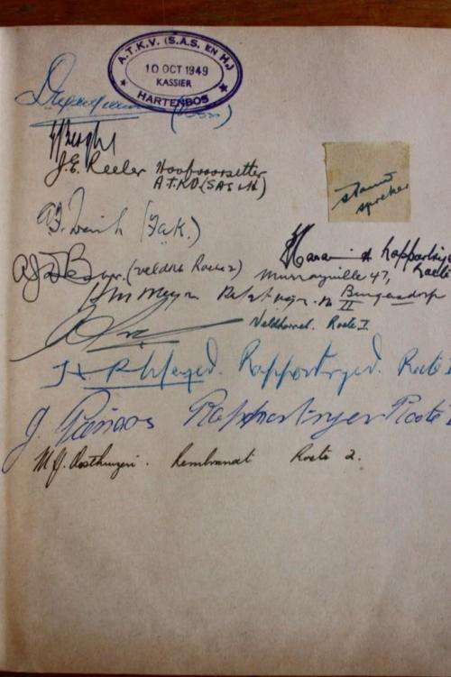 "Die Roeteboek van die Rapportryers" in Hartenbos- signed by the committee