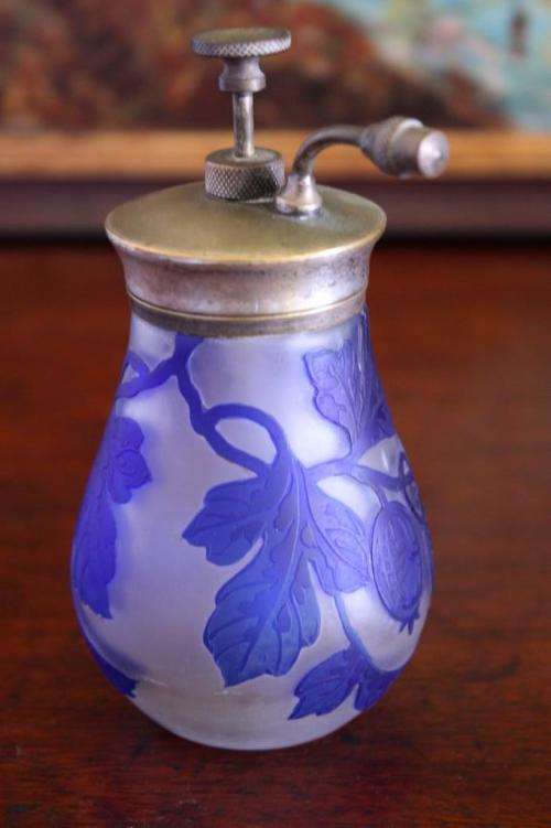 Blue and clear cameo glass perfume bottle
