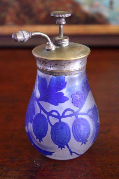 Blue and clear cameo glass perfume bottle