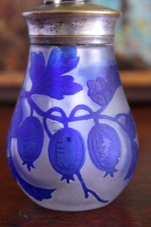 Blue and clear cameo glass perfume bottle