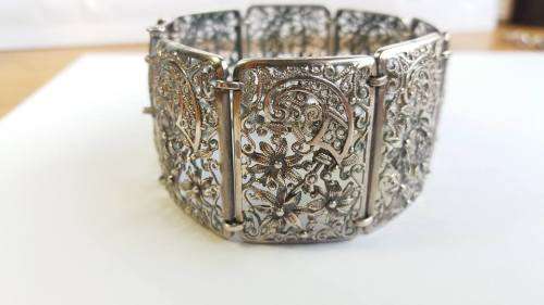 Antique sterling silver filigree cornucopia bracelet