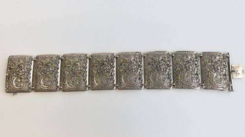 Antique sterling silver filigree cornucopia bracelet