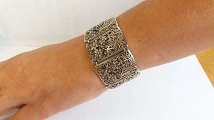 Antique sterling silver filigree cornucopia bracelet
