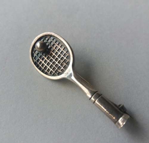 Sterling silver tennis racquet brooch