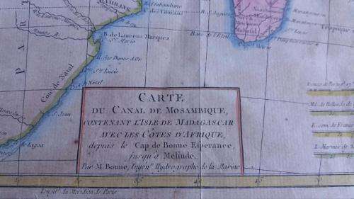 Antique 1780 Map of South Africa and Madagascar by Rigobert Bonne