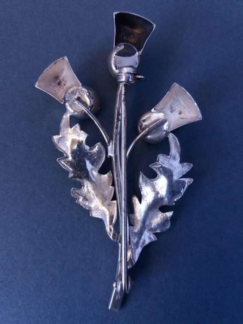 Scottish sterling silver and purple amethyst thistle brooch