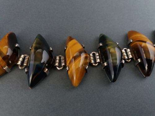 Mid-century Modern tiger's eye and cat's eye bracelet
