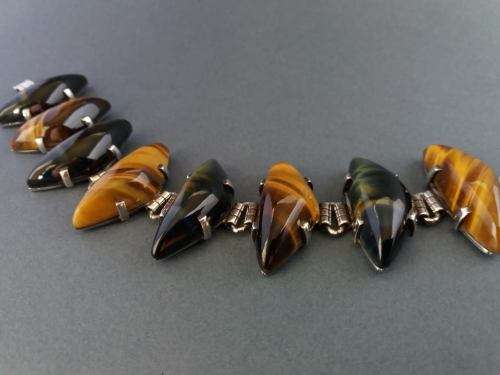 Mid-century Modern tiger's eye and cat's eye bracelet