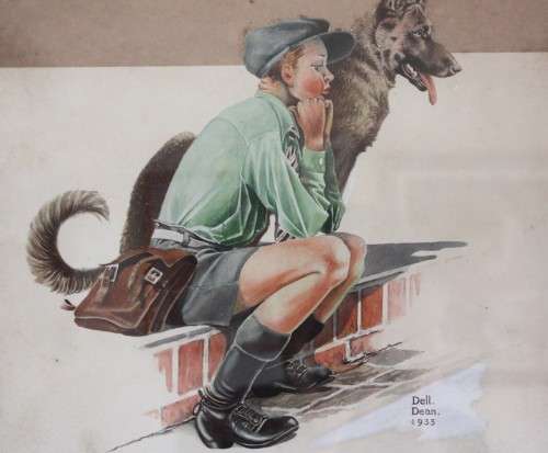 Dell Dean painting of a boy and his dog 1933