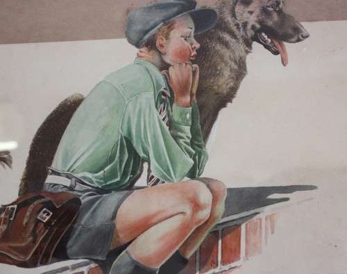 Dell Dean painting of a boy and his dog 1933