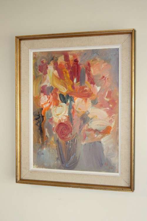 Heidi Herzog (1905-1967) oil on canvas of flowers 1964